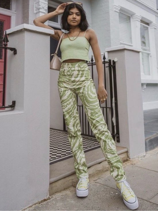 Vatka Pants - Vatka Lokum Green Swirl High Rise Straight Leg Pants US 4 Kendall Jenner